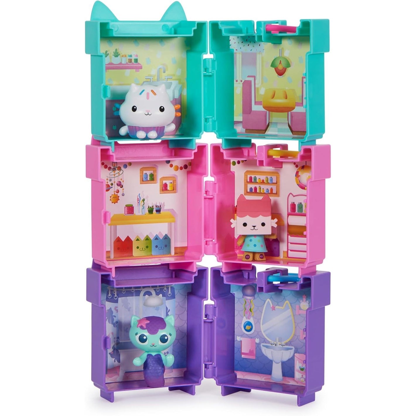 Gabby's Dollhouse, 3 Clip-On Playsets, with Cakey, Baby Box and Mercat Toy Figures and Dollhouse Accessories, Kids Toys for Ages 3 and Up