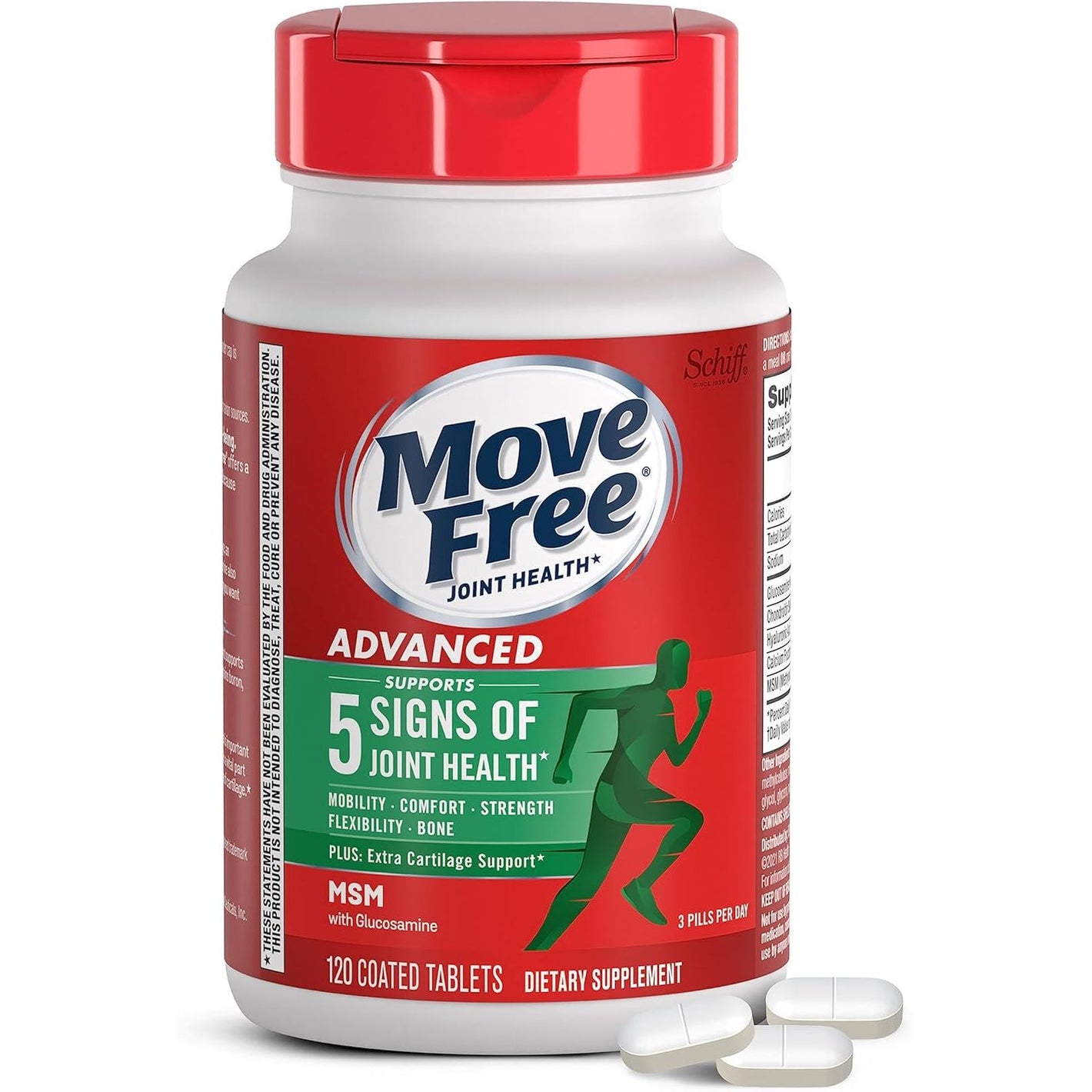 Move Free Advanced Glucosamine Chondroitin MSM Joint Support Supplement, Supports Mobility Comfort Strength Flexibility & Bone - 120 Tablets (40 servings)*