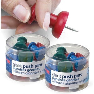 Officemate Giant Push Pins, 1.5" Assorted Colors, 2 Tubs of 12 (92905)