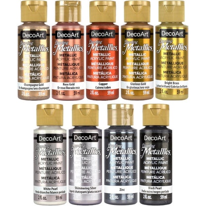 DecoArt Americana Acrylics Paint DAZZLING METALLICS, Set of 18 Popular Colors, 2 fl oz Bottle (Pack of 18)