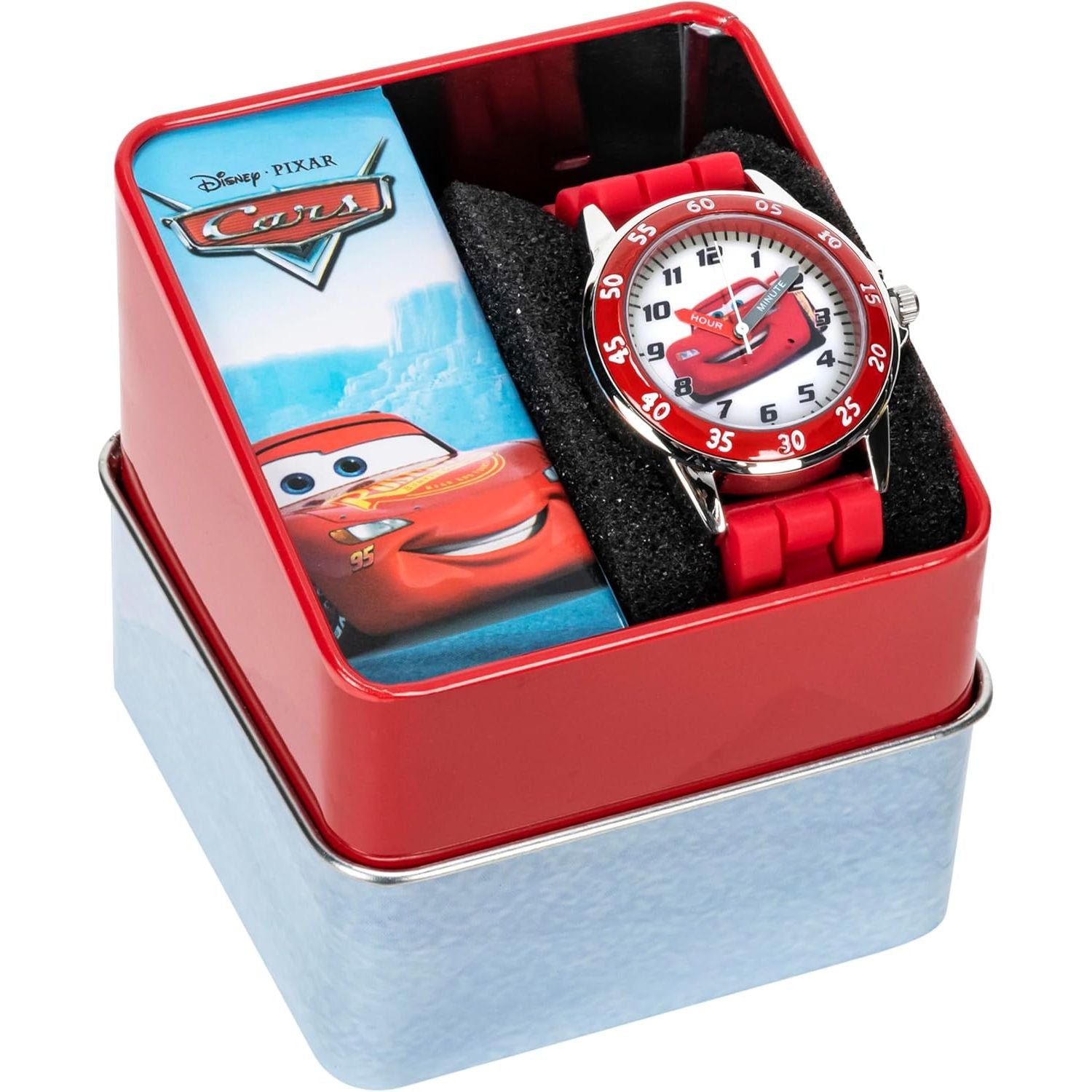 Buy now Disney Pixar Cars Kids' Time-Teaching Watch – Lightning McQueen Design with Red Silicone Strap, Easy-to-Read Dial, and Adjustable Fit for Wrists 5.5" to 8" at indiglob india