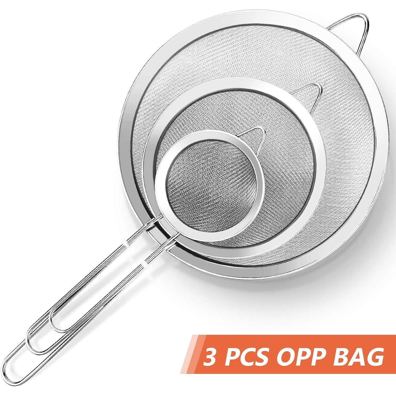 3Pcs Super Wire Extra Fine Mesh Strainer with Handle, Small Medium Large Size Sifter Metal Strainer Set, Stainless Steel Sieve Fine Mesh Strainers for Kitchen Rice Juice Quinoa Food Flour Baking YLYL - My Store