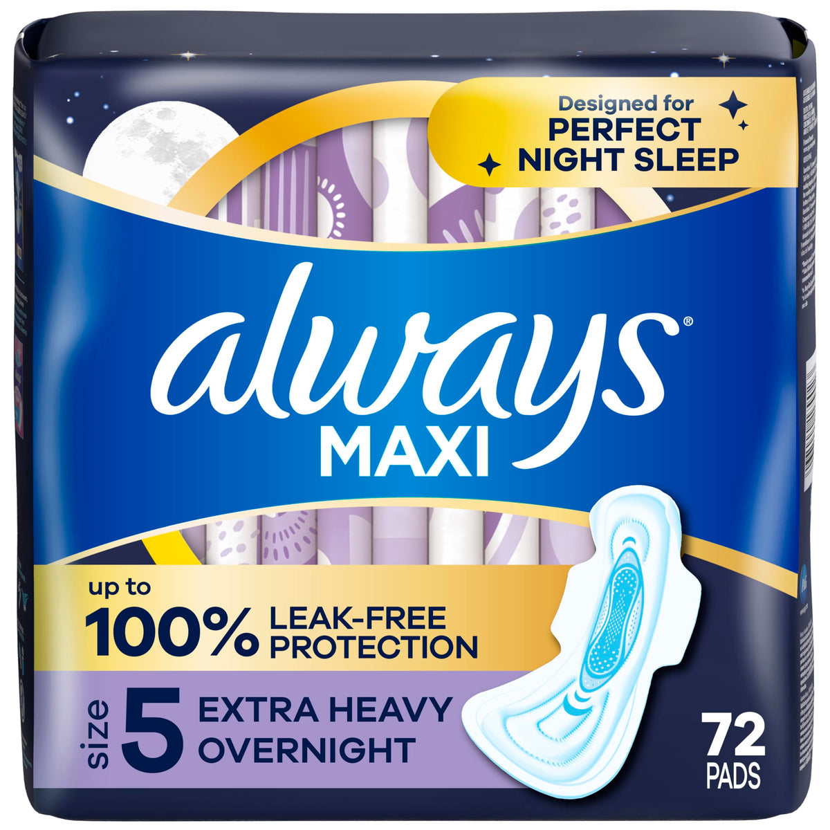 Buy now Always Maxi Overnight Pads with Wings for Women, Size 5, Extra Heavy Overnight Absorbency, Unscented, 36 Count at indiglob india