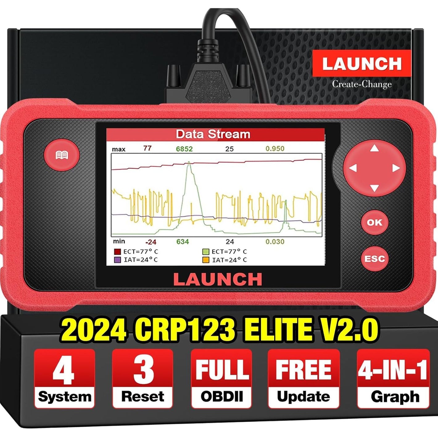 2024 LAUNCH CRP123 Elite V2.0 OBD2 Scanner(Upgrade of CRP123), Oil Reset/SAS Calibrate/Throttle Relearn, 4 Systems 3 Reset Diagnostic Scan Tool, Engine ABS SRS TCM Code Reader, Lifetime Free Update