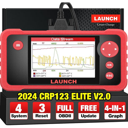 2024 LAUNCH CRP123 Elite V2.0 OBD2 Scanner(Upgrade of CRP123), Oil Reset/SAS Calibrate/Throttle Relearn, 4 Systems 3 Reset Diagnostic Scan Tool, Engine ABS SRS TCM Code Reader, Lifetime Free Update
