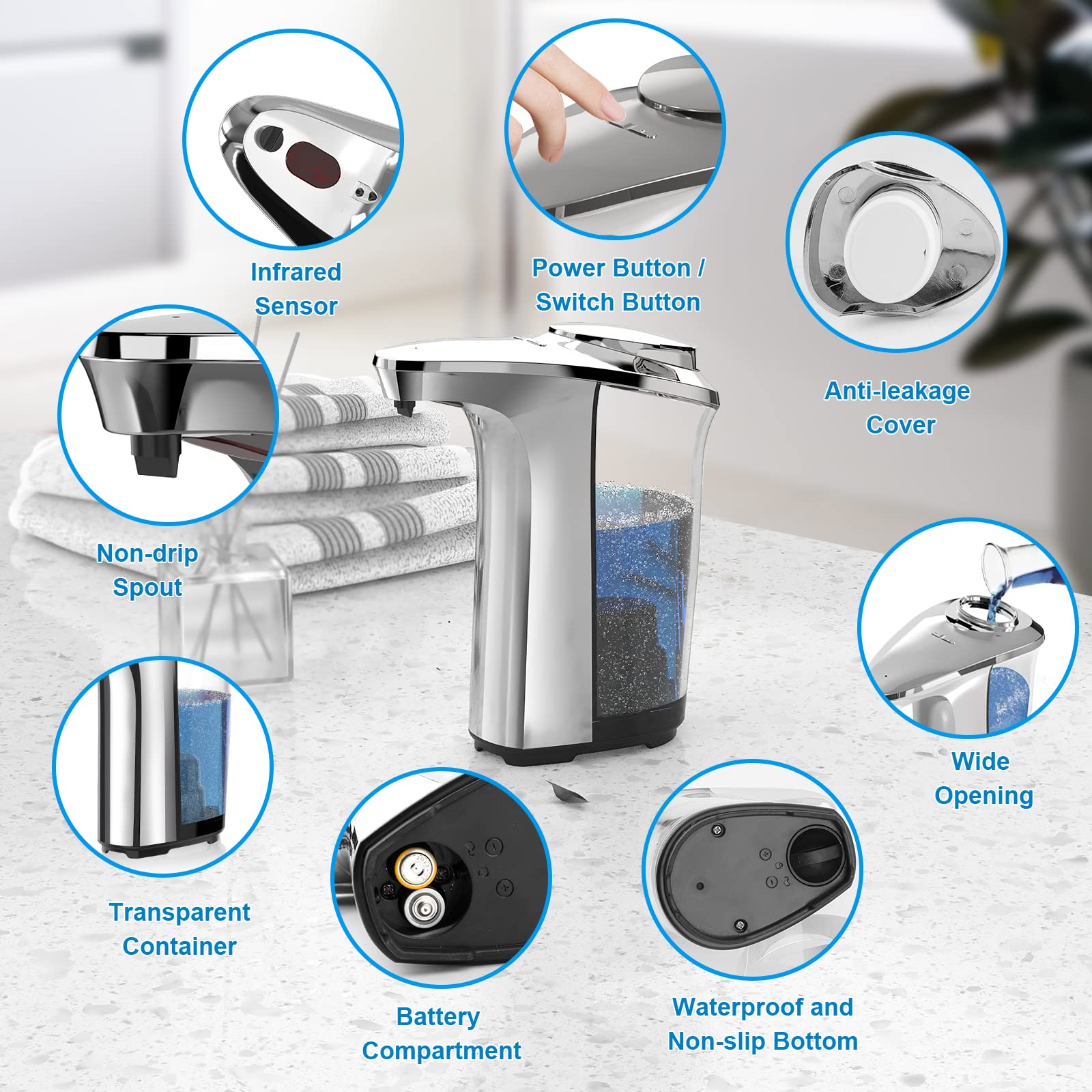 Buy now Automatic Soap Dispenser, Touchless Dish Soap Dispenser 17oz/500ml with Infrared Sensor, 5 Adjustable Soap Levels, Liquid Dispenser for Bathroom Kitchen (Silver) at indiglob india
