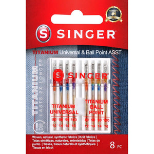 SINGER 04806 Titanium Universal Regular and Ball Point Machine Needles Combo Pack, 8-Count