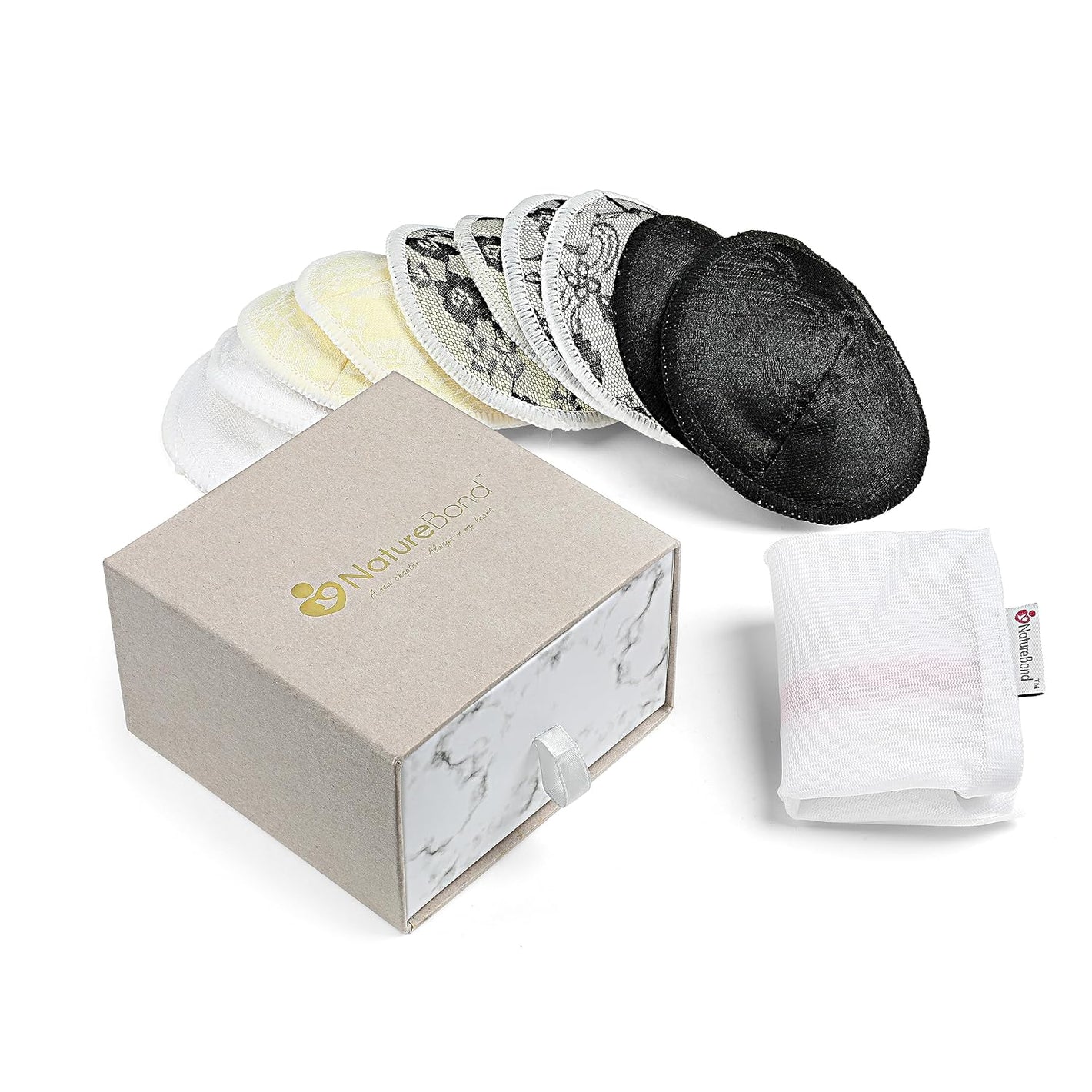 NatureBond Reusable Nursing Pads. Set of 10 Nipple Pads for Breastfeeding, Breathable Breast Pads for Breastfeeding with Wash Bag & Box, Viscose Made from Bamboo