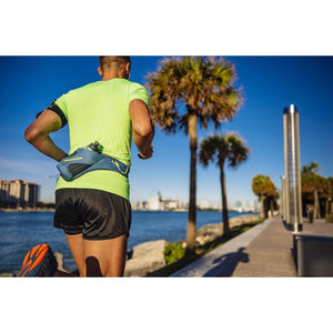 Nathan Peak Running Hydration Waist Pack Belt w/ Speed Draw Flask Water Bottle, 18oz/535 ml Push/Pull Race Cap, Expandable Zippered Stretch Pocket