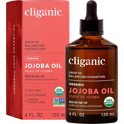 Cliganic Organic Jojoba Oil, 100% Pure (4oz) | Moisturizing for Face, Hair, Skin & Nails | Natural Cold Pressed Hexane Free | Base Carrier Oil