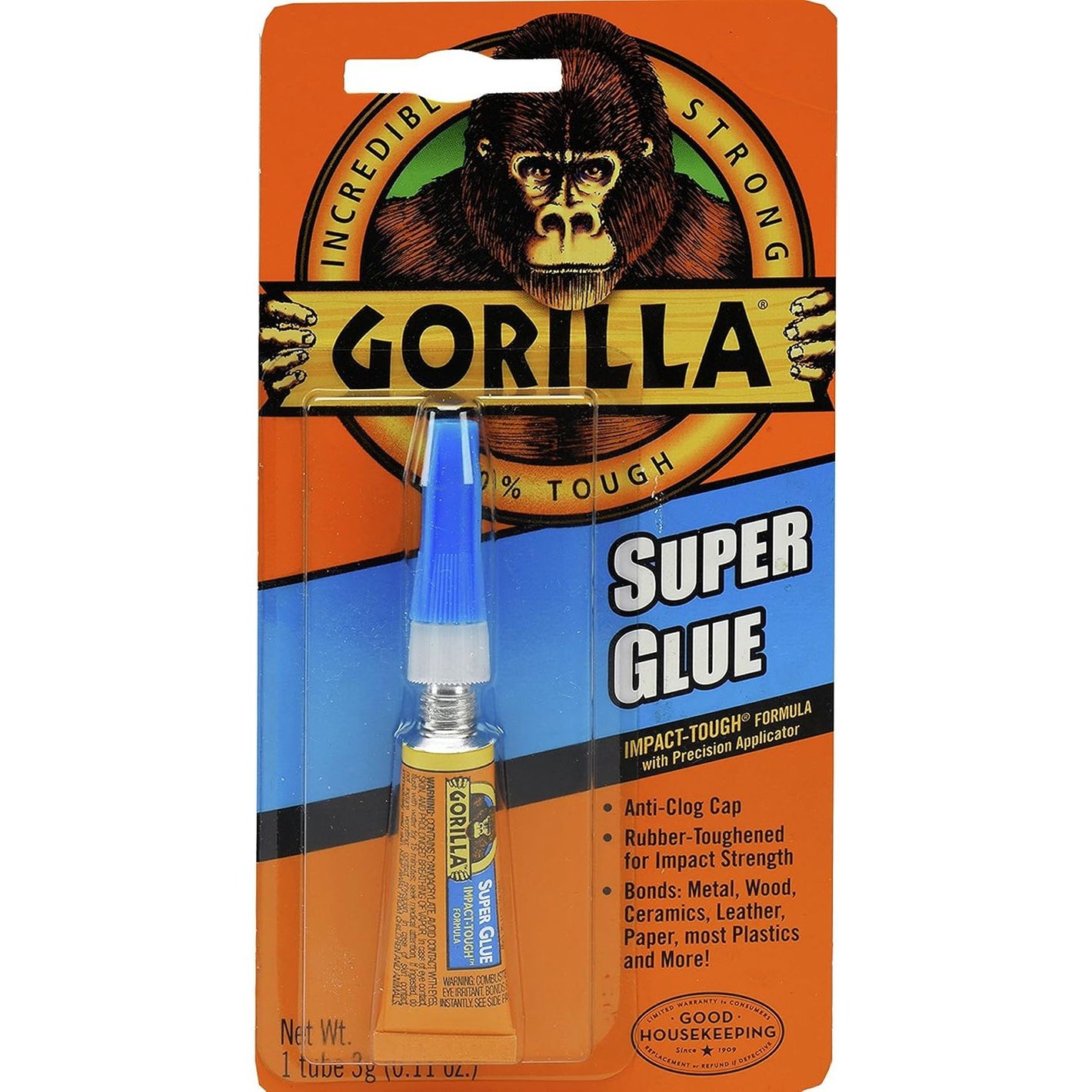 Gorilla Super Glue Tube, 3 Gram, Clear, (Pack of 1)