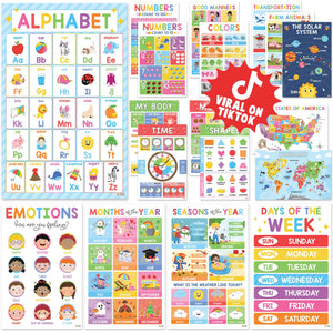 Buy now BEAWART 18 Laminated Educational Posters For Toddlers, Preschool Posters for Classroom, Kindergarten Wall Decor, PreK Learning Materials Alphabet Number Chart at indiglob india