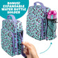 Bentology Kids Lunch Bag Set w Matching Reusable Water Bottle & Hard Ice Pack- Blue Purple Cheetah Cat- Insulated Tote, Stainless Steel Insulated Thermos, Hard Ice Pack- Back to School Lunchbox Kits