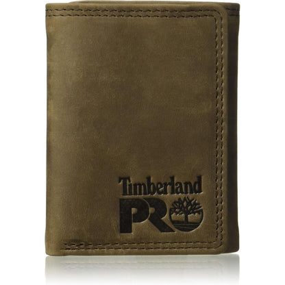 Timberland PRO Men's Leather Trifold Wallet with ID Window, Black/Bullard, One Size