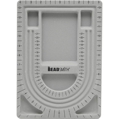The Beadsmith Bead Board, Grey Flocked, 3 U-Shaped Channels, 6 Recessed Compartments, 9.5 x 13 inches, Design Boards for Creating Bracelets, Necklaces and Other Jewelry
