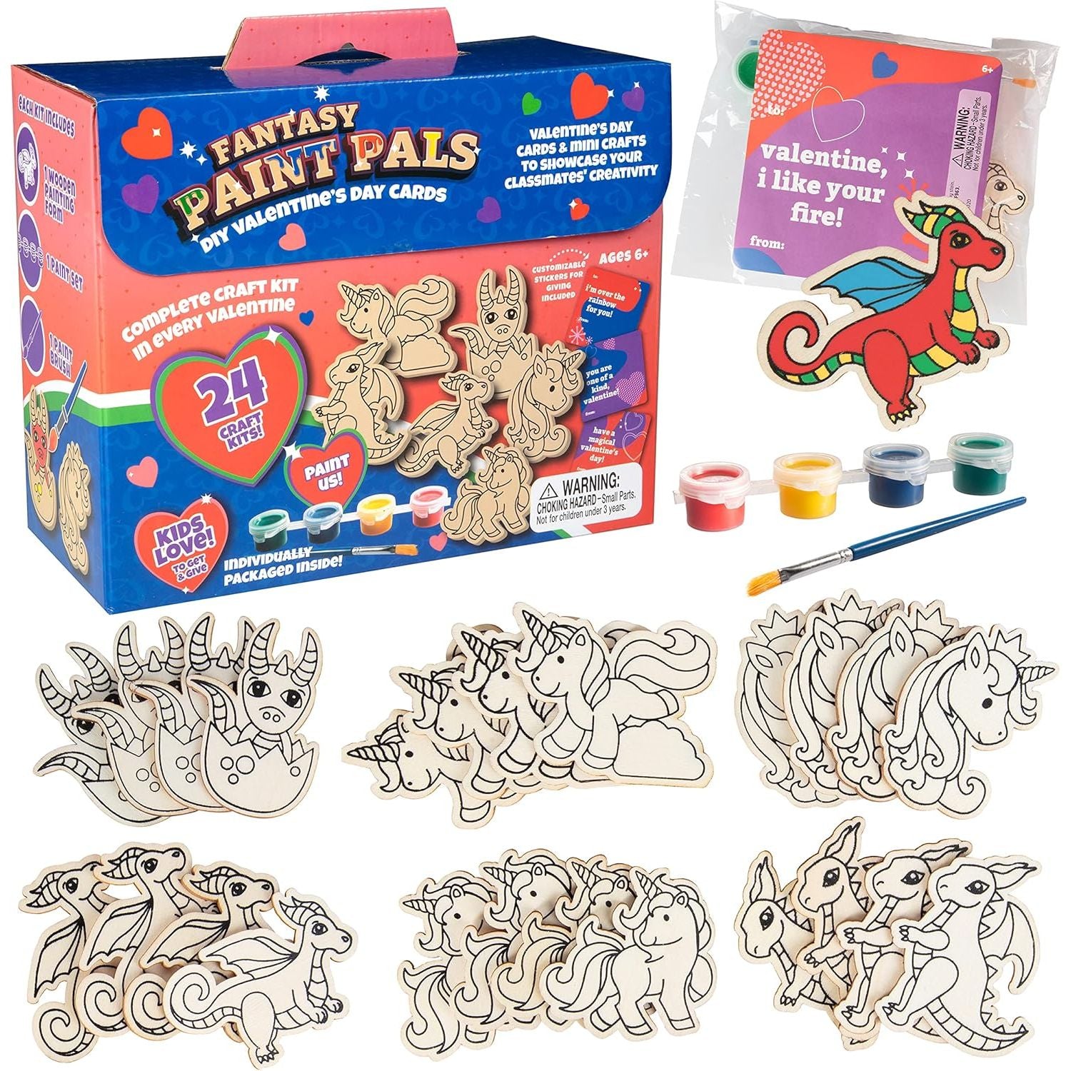 Buy now Unicorn & Dragon Wood Painting Kits (24ct)- Perfect Goodie Bag Party Favors for Kids Birthday Party -Each has a Wood Craft, Paints, Brush & Sticker for Boys & Girls - Kids Multi-Item Party Favor Packs Dragons and Unicorns at indiglob india