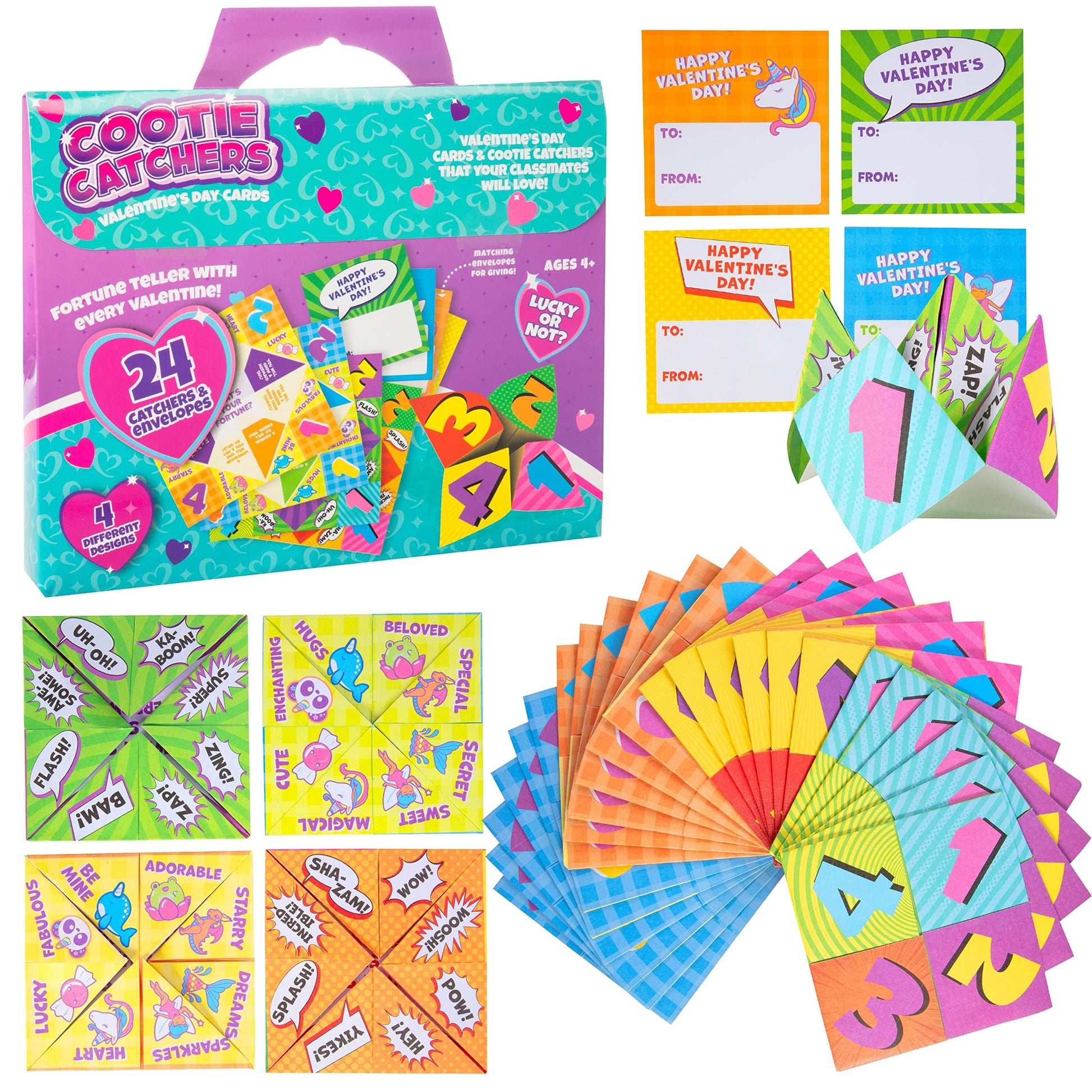 Buy now Valentines Day Cards for Kids Classroom- Fantasy Fortune Teller Kits (24ct)-Perfect Valentines Day Gifts for Kids School Exchange for Boys & Girls-Each Includes Pre-Folded Paper Origami Cootie Catcher at indiglob india