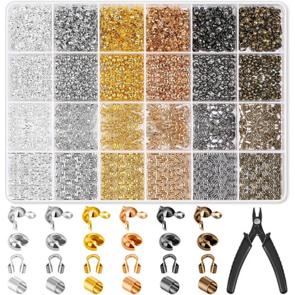 2220 Pieces Crimp Beads for Jewelry Making, Acejoz Knot Covers, Crimp Tubes and Wire Guardians with Crimping Pliers for DIY Jewelry Bracelets Necklaces Making