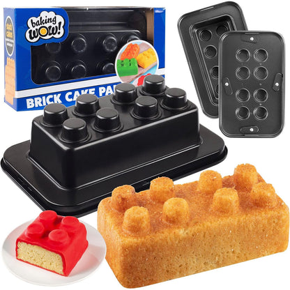 Brick Building Cake Pan Mold- Build, Decorate, Stack 9" 3D Shaped Cakes- Holiday Baking Activity Treat for Kid, Adult Birthday Parties, Celebration, Easy to Use Non-Stick Oven Bakeware, Fun Xmas Gift