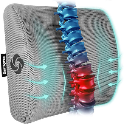 Samsonite Ergonomic Lumbar Support Pillow for Office Chair, Gaming Chair, or Car, Memory Foam Cushion with Ventilated Mesh and Adjustable Strap