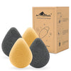 myHomeBody Natural Konjac Facial Sponges – Teardrop Shape - for Gentle Face Cleansing and Exfoliation - with Activated Charcoal and Aloe Vera, Set of 4 - 2 Turmeric Yellow, 2 Charcoal Gray