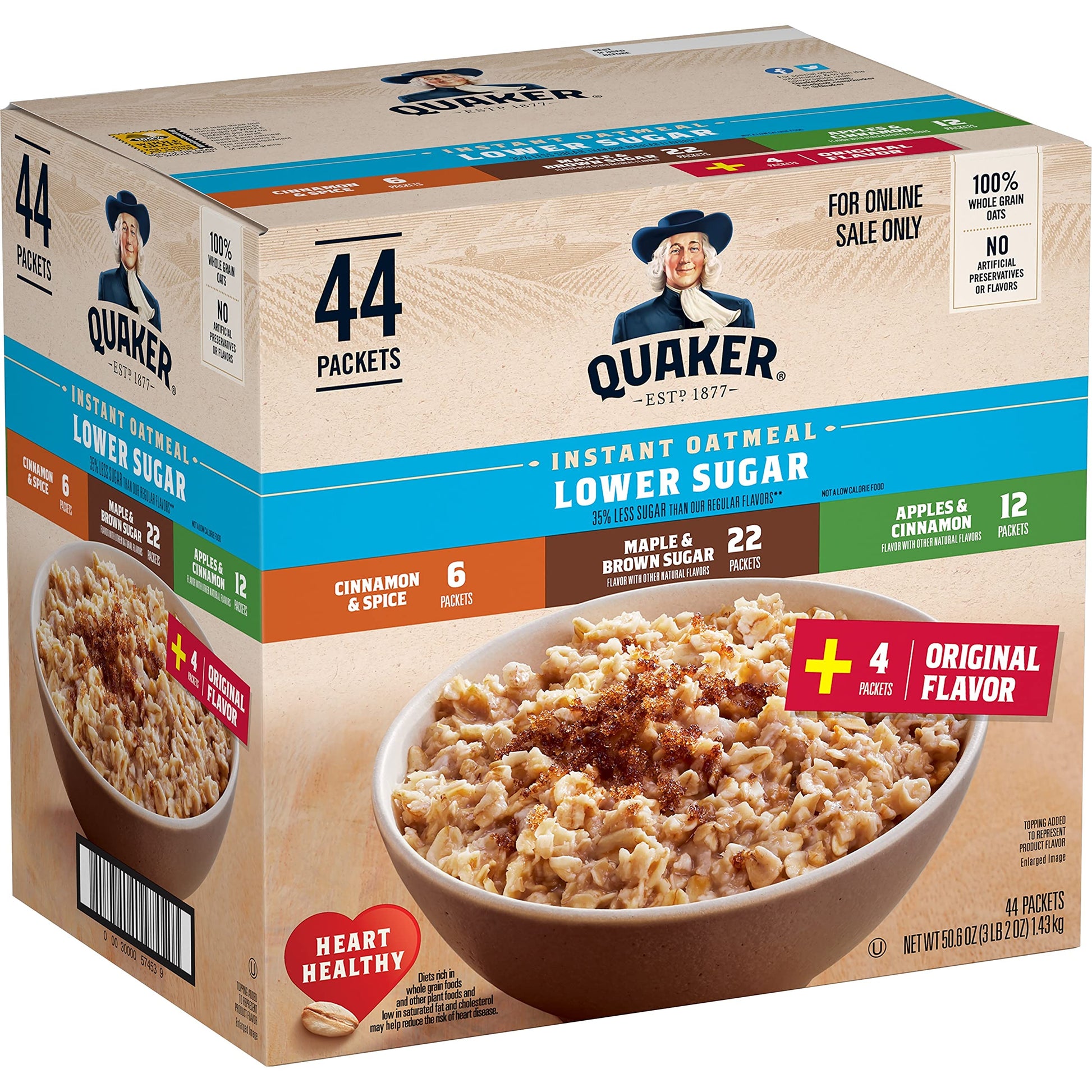 Buy now Quaker Instant Oatmeal Fruit & Cream Variety Pack, Single Serve Packets, (44 Pack) 4 Flavor Variety Pack - 35% Less Sugar at indiglob india