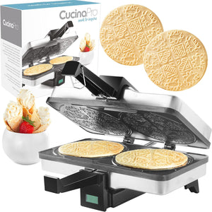 CucinaPro Krumkake Baker By Cucina Pro - 100% Non Stick, Makes Two Krumkake Pizzelle-Like Cookies, Great for Cannoli Filling & Cones