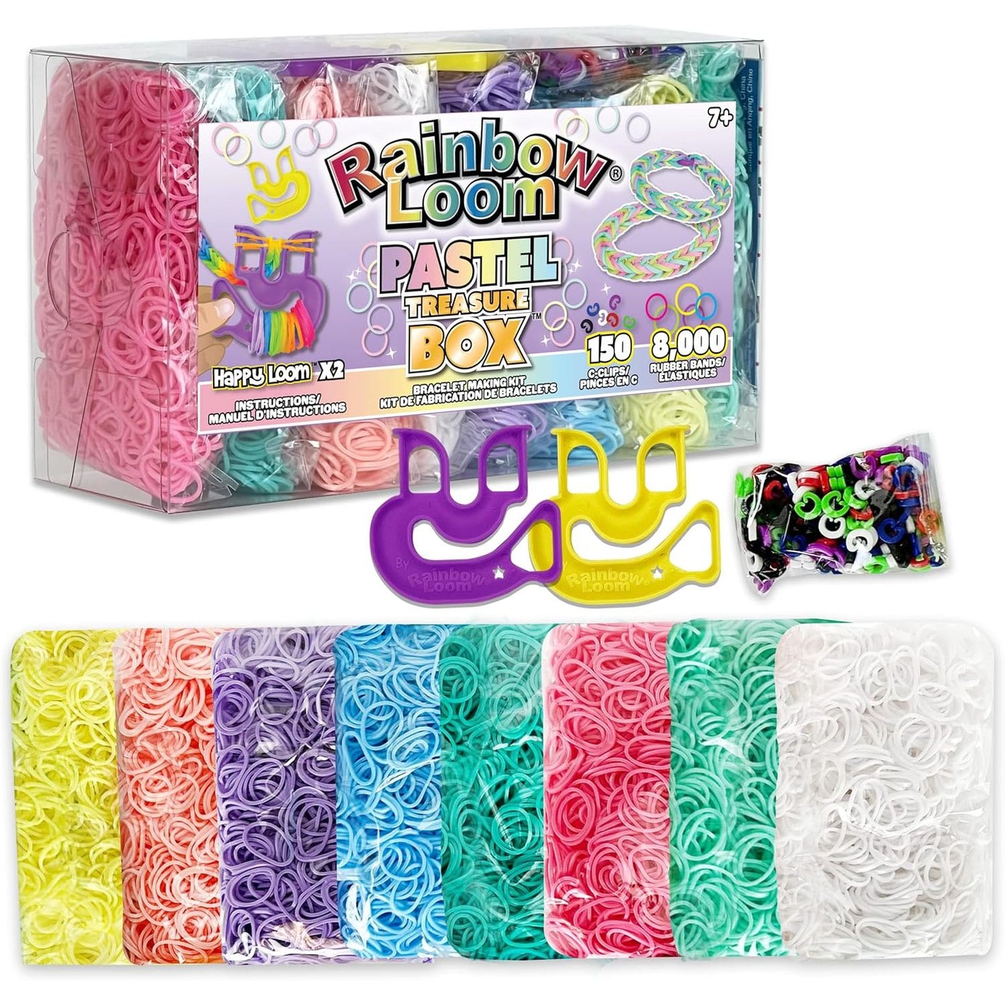 Rainbow Loom® Treasure Box Pastel Edition, 8,000 Rubber Bands in 8 Different Pastel Colors, and a BONUS of 2 Happy Looms, Great Activities for Boys and Girls 7+