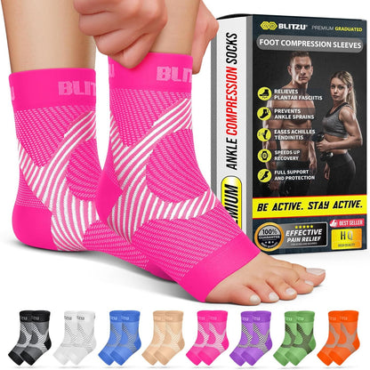 BLITZU Foot Compression Sleeve Plantar Fasciitis Relief Socks Women Ankle Sleeve Support Foot Support for Pain Compression Socks Black XXL