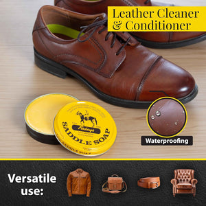 Fiebing's Yellow Saddle Soap for Leather (3.5 oz Tin) - Cleaner & Conditioner to Soften, Protect & Restore Leathercraft, Car Seat, Couch, Shoe, Purse, Boot, Bag & Saddles