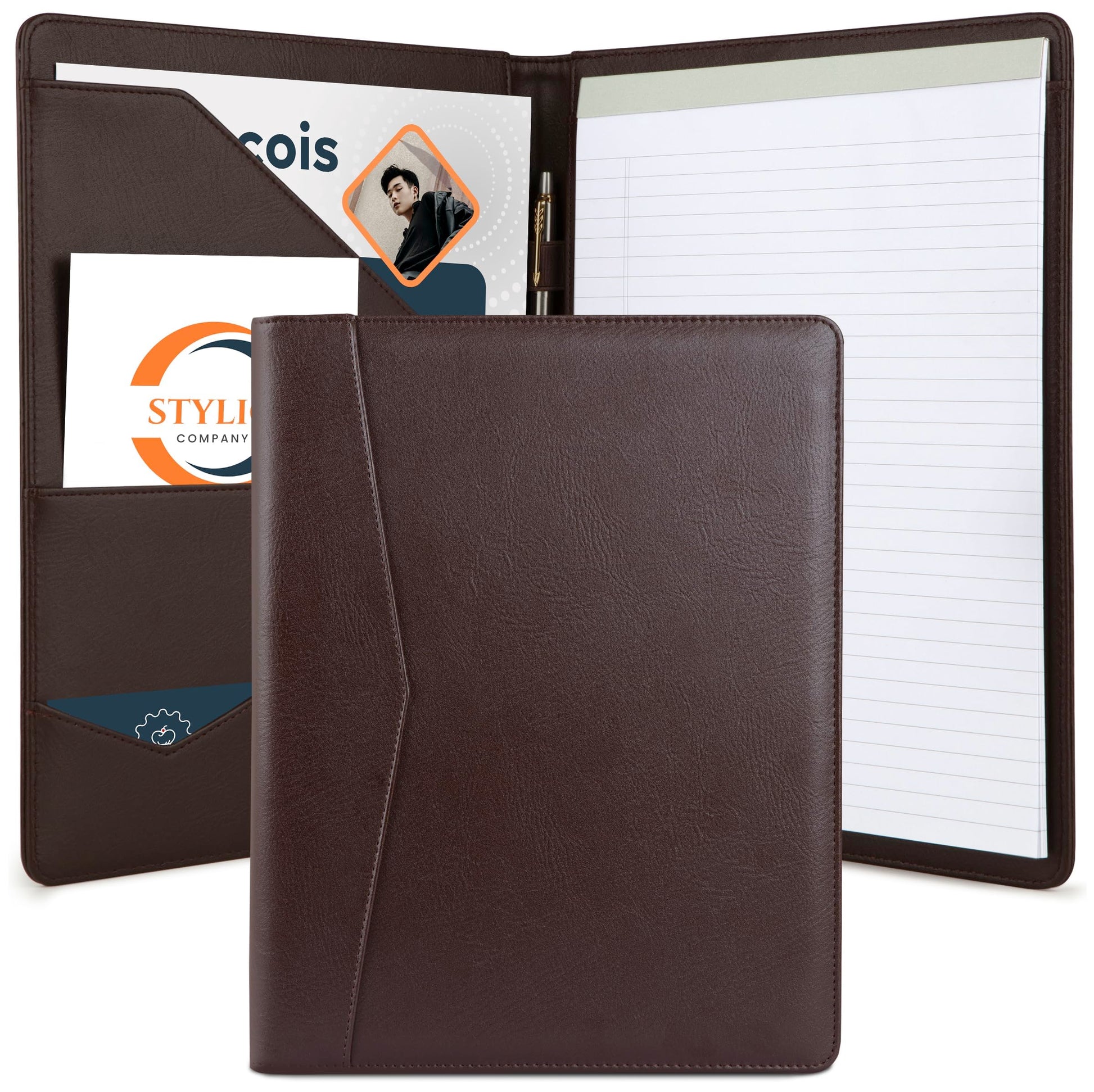 Buy now STYLIO Padfolio Portfolio Organizer Binder | Interview Resume Folder, Legal Document, Business Card Holder |w/Letter-Sized Notepad | Handsome Piano Noir Faux Leather Folio Matte Finish, Accent Stitch Padfolio (12.5" x 9.6" x 0.9") Walnut at indiglob india