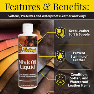 Buy now Fiebing's Liquid Mink Oil for Leather Boots (8 fl oz) - Leather Cleaner & Conditioner - Waterproof, Preserve, Soften All Smooth Leathercraft & Vinyl - Prevents Salt Stains - Use On Couch, Shoe, Purse at indiglob india