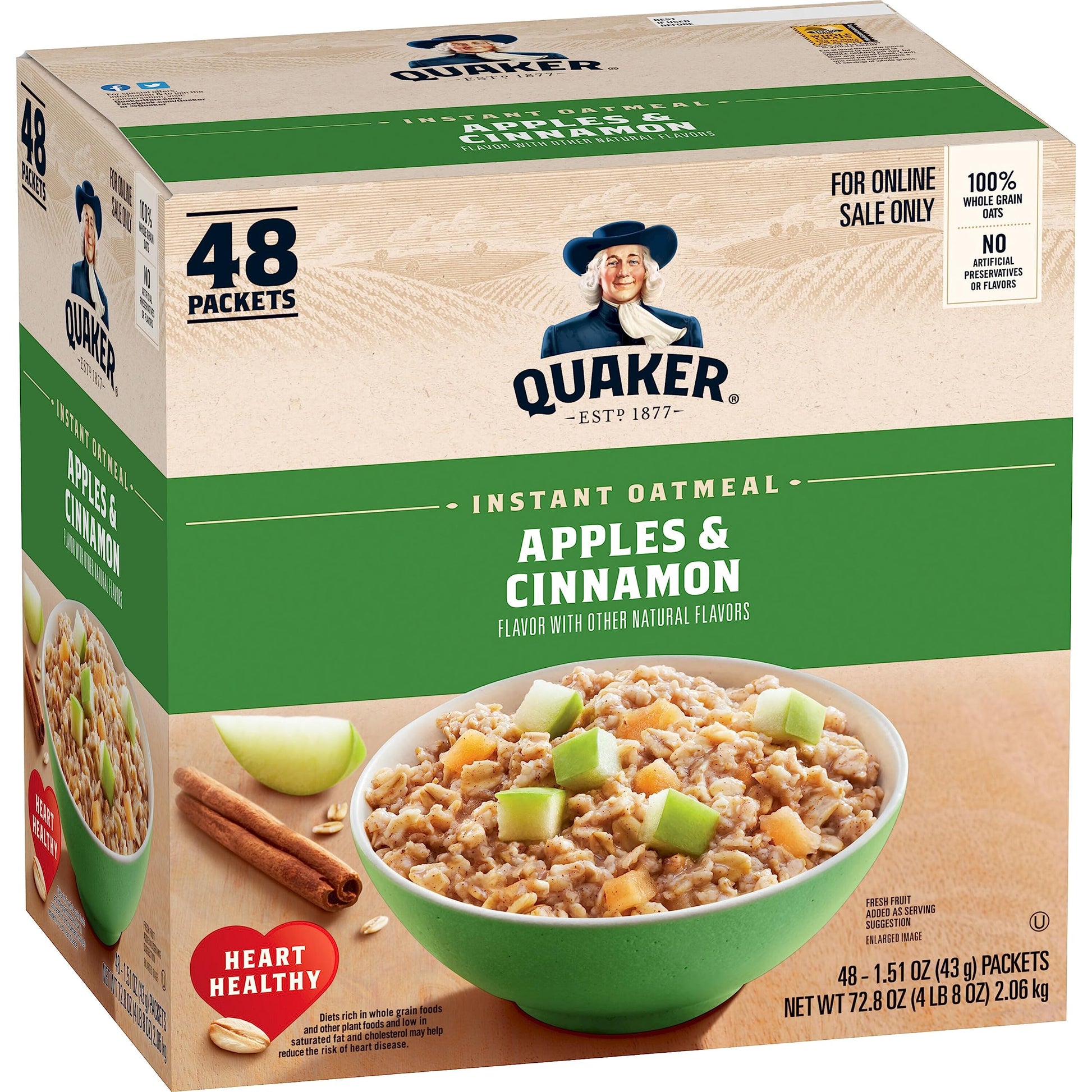 Buy now Quaker Instant Oatmeal Fruit & Cream Variety Pack, Single Serve Packets, (44 Pack) Apples and Cinnamon at indiglob india