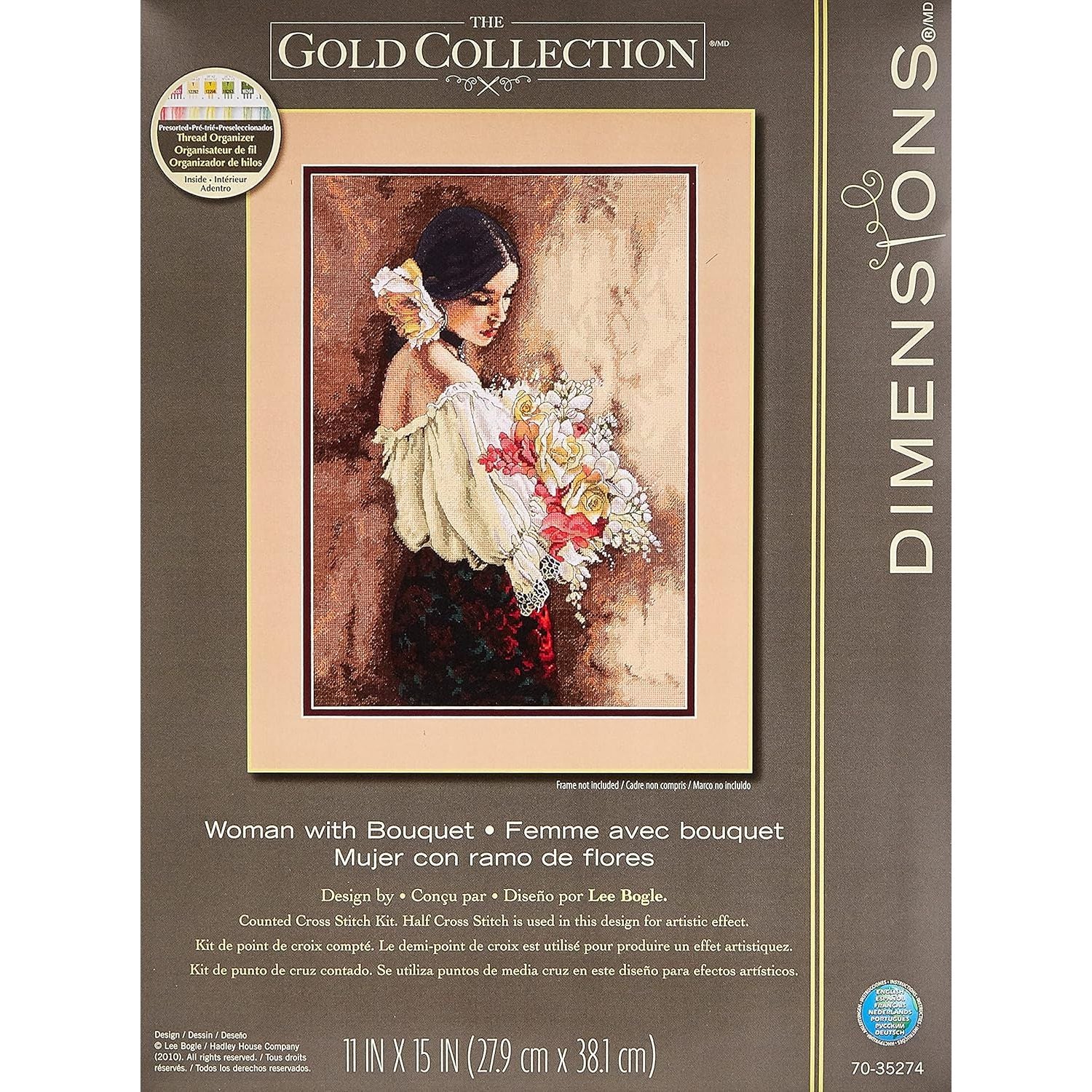 Buy now Dimensions Advanced Counted Cross Stitch Kit, Woman with Bouquet, 18 Count Beige Aida, 11'' x 15'' Default at indiglob india