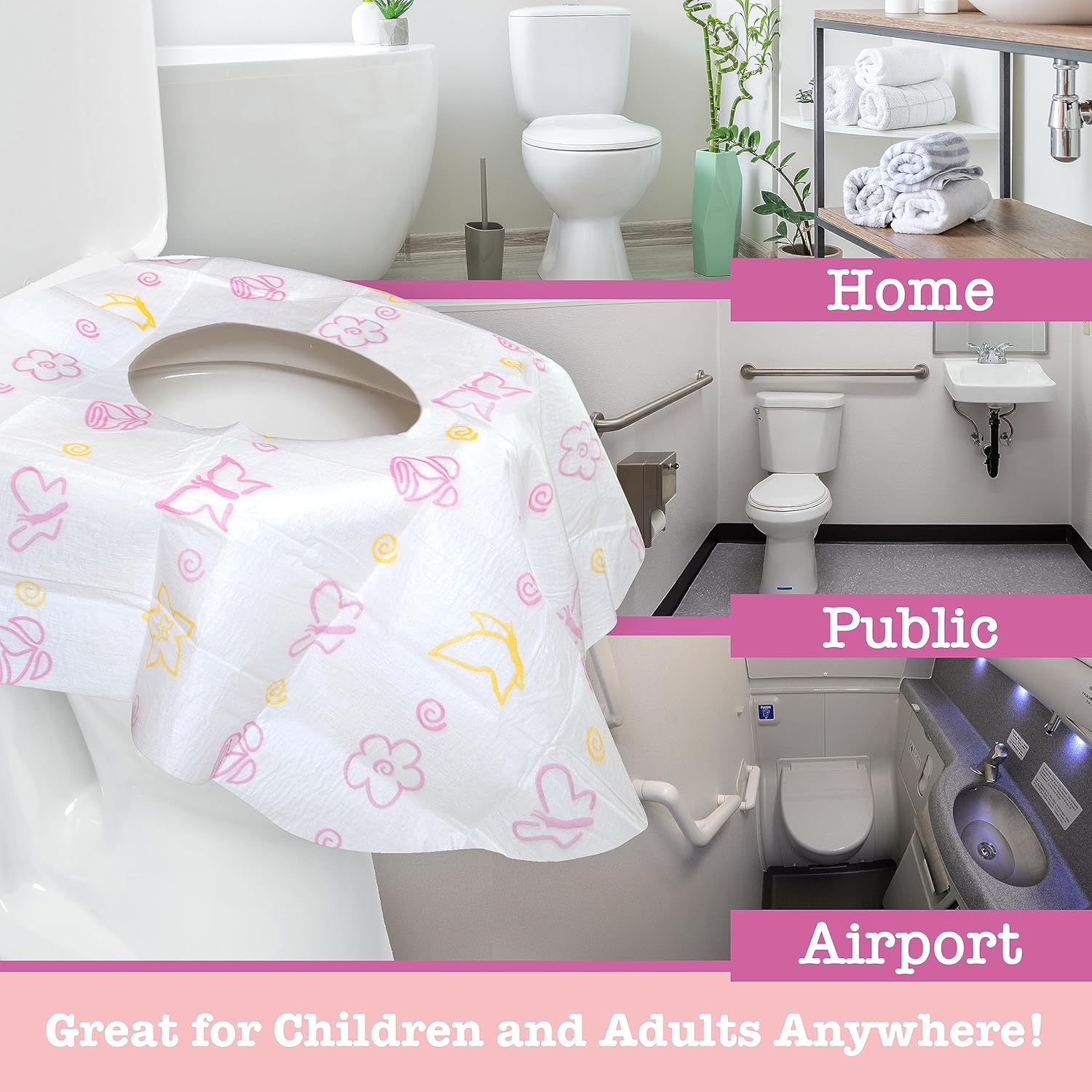 Buy now Toilet Seat Covers Disposable (12 Pack, Floral) - XL Waterproof Toilet Cover for Toddlers, Kids & Adults - Portable & Individually Wrapped for Travel, Potty Training & Public Restrooms at indiglob india