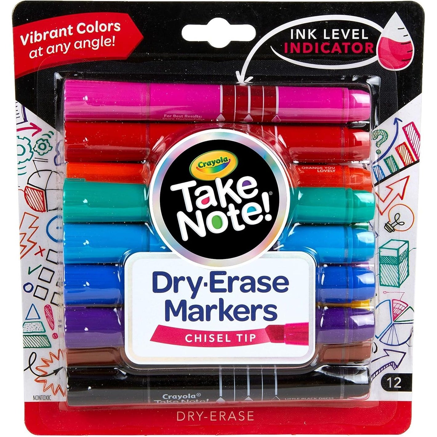 Crayola Take Note Dry Erase Markers for School (12ct) Teacher Supplies, Chisel Tip Whiteboard Markers, Essential Classroom Must Haves, Low Odor