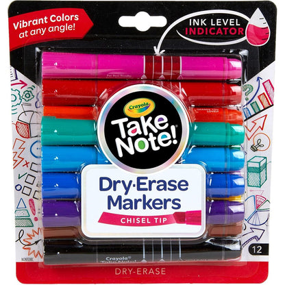 Crayola Take Note Dry Erase Markers for School (12ct) Teacher Supplies, Chisel Tip Whiteboard Markers, Essential Classroom Must Haves, Low Odor