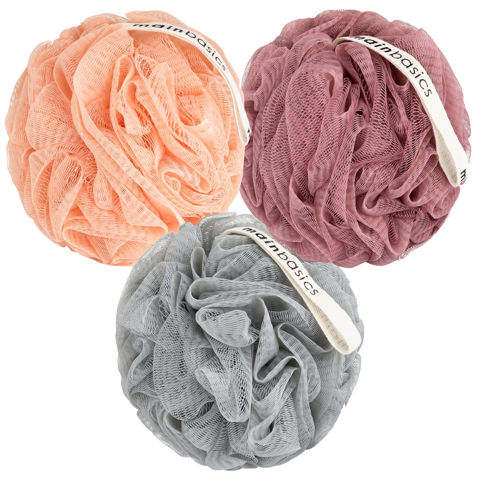 Buy now MainBasics Seaweed Infused Bath Shower Loofah Sponge Pouf Body Wash Scrubber (Set of 3) Coral Reef at indiglob india
