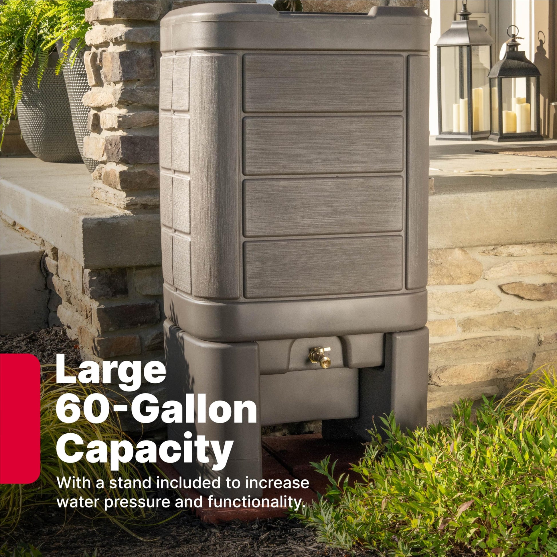 Buy now Step2 Lakewood Rain Barrel with Stand, Outdoor Water Conservation Container, Holds 60 Gallons, Brown at indiglob india