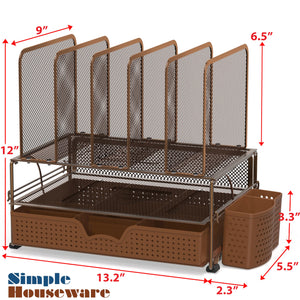 Buy now Simple Houseware Mesh Desk Organizer with Sliding Drawer, Double Tray and 5 Upright Sections, Copper at indiglob india