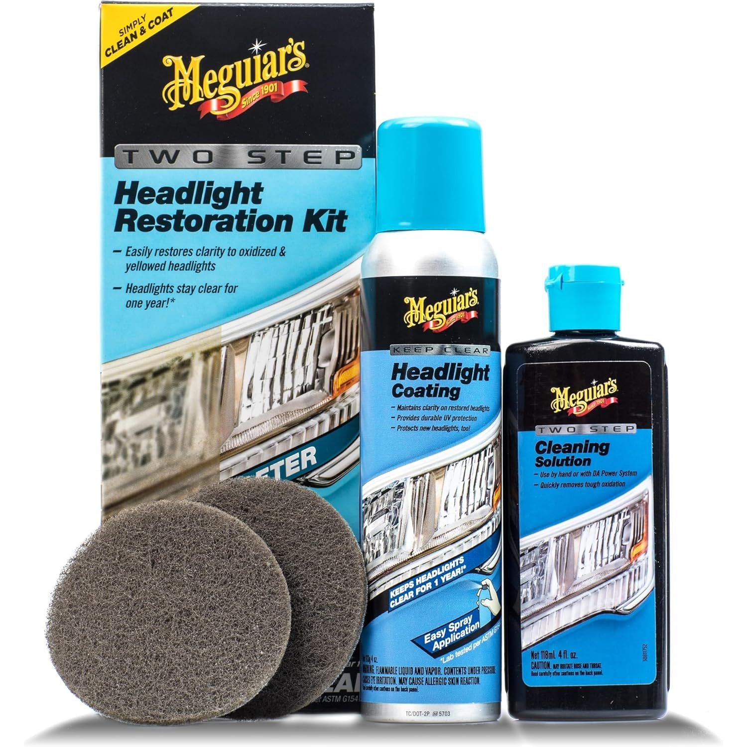 Buy now Meguiar's Two Step Headlight Restoration Kit, Headlight Cleaner Restores Clear Car Plastic and Protects from Re-Oxidation, Includes Headlight Coating and Cleaning Solution - 4 Count (1 Pack) Default at indiglob india