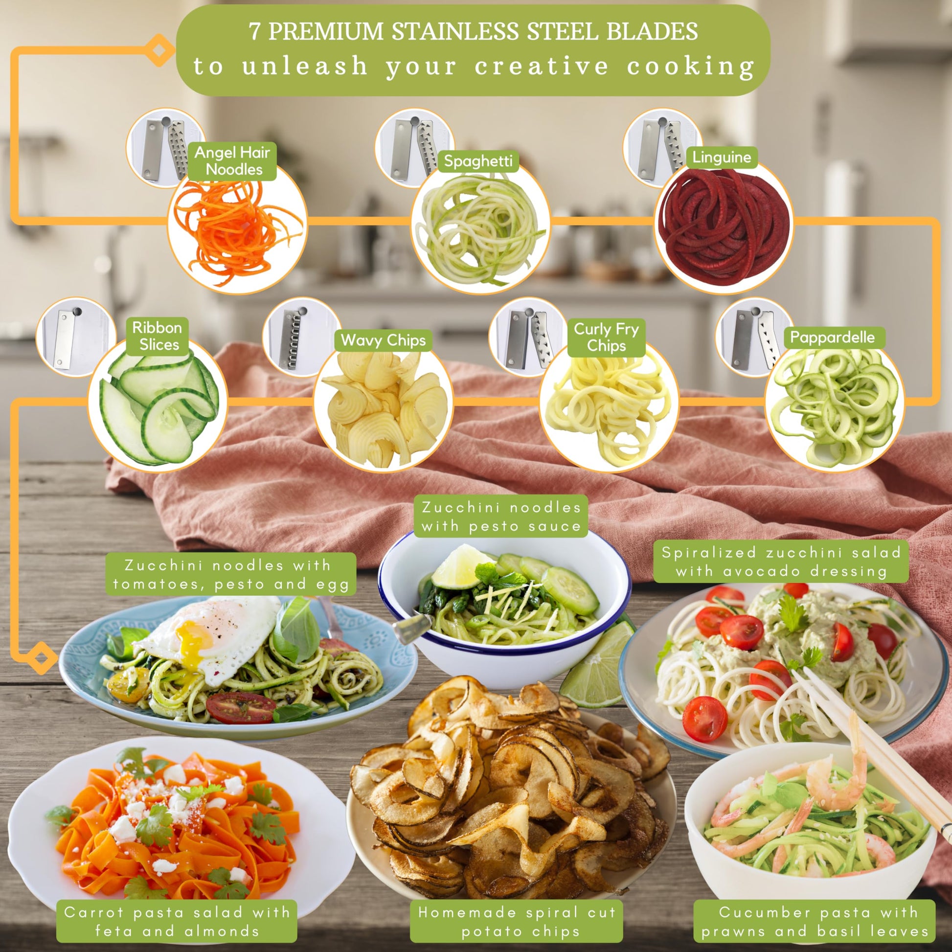 Buy now Brieftons 7-Blade Vegetable Spiralizer: Strongest-Heaviest Spiral Slicer, Best Veggie Pasta Spaghetti Maker for Low Carb/Paleo/Gluten-Free Meals, With Container, Lid, Blade Caddy & 4 Recipe Ebooks at indiglob india
