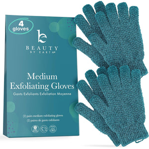 Exfoliating Glove (4 pcs, 2 Pairs) - Medium Shower Gloves for Body Scrub, Exfoliates & Removes Dead Skin