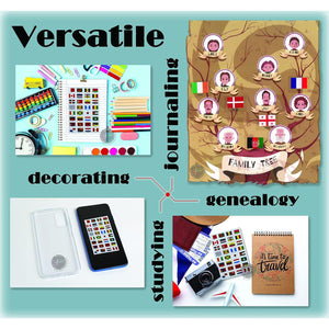 World Flags Stickers - 192 Countries PVC Transparent Planner Travel Stickers for School, Theme Parties, Homeschool, Journal Sticker, Labels