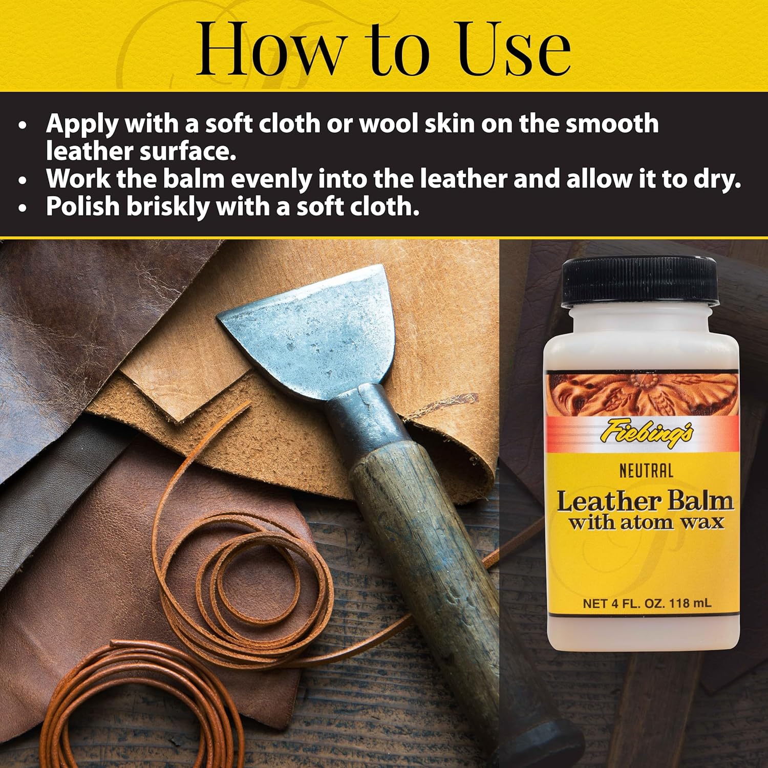 Buy now Fiebing's Leather Balm (4 oz) - Liquid Atom Wax Top Finish Conditioner for Neutral Recoloring All Smooth Leathercraft - Restore, Soften, Polish Car, Furniture, Boot, Purse with Natural Mellow Finish at indiglob india