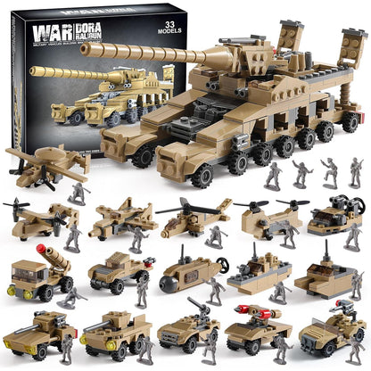 WW2 Army Tank Toys Building Sets Compatible with Lego, Create a German Dora Cannon or 16 Military Vehicles with 20 Toy Soldiers, STEM Toys for Boys Kids Age 6+ Year Old