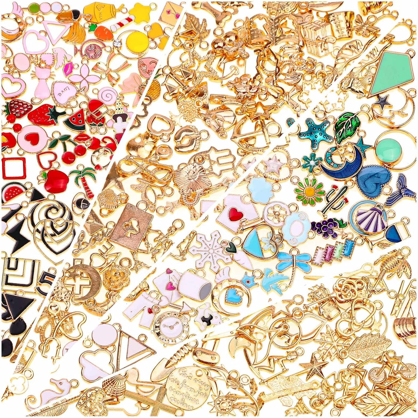 200Pcs Charms for Jewelry Making, Assorted Wholesale Mixed Bulk Metal Earring Bangle Charms for DIY Necklace Bracelet Jewelry Making and Crafting (Assorted Color)