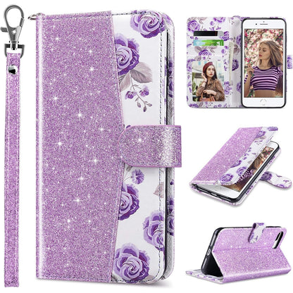 ULAK Compatible with iPhone 8 Plus/7 Plus Wallet Case for Women Girls, Premium PU Leather Flip Cover with Card Holders, Kickstand Feature Protective Purse Case 5.5 Inch,Floral