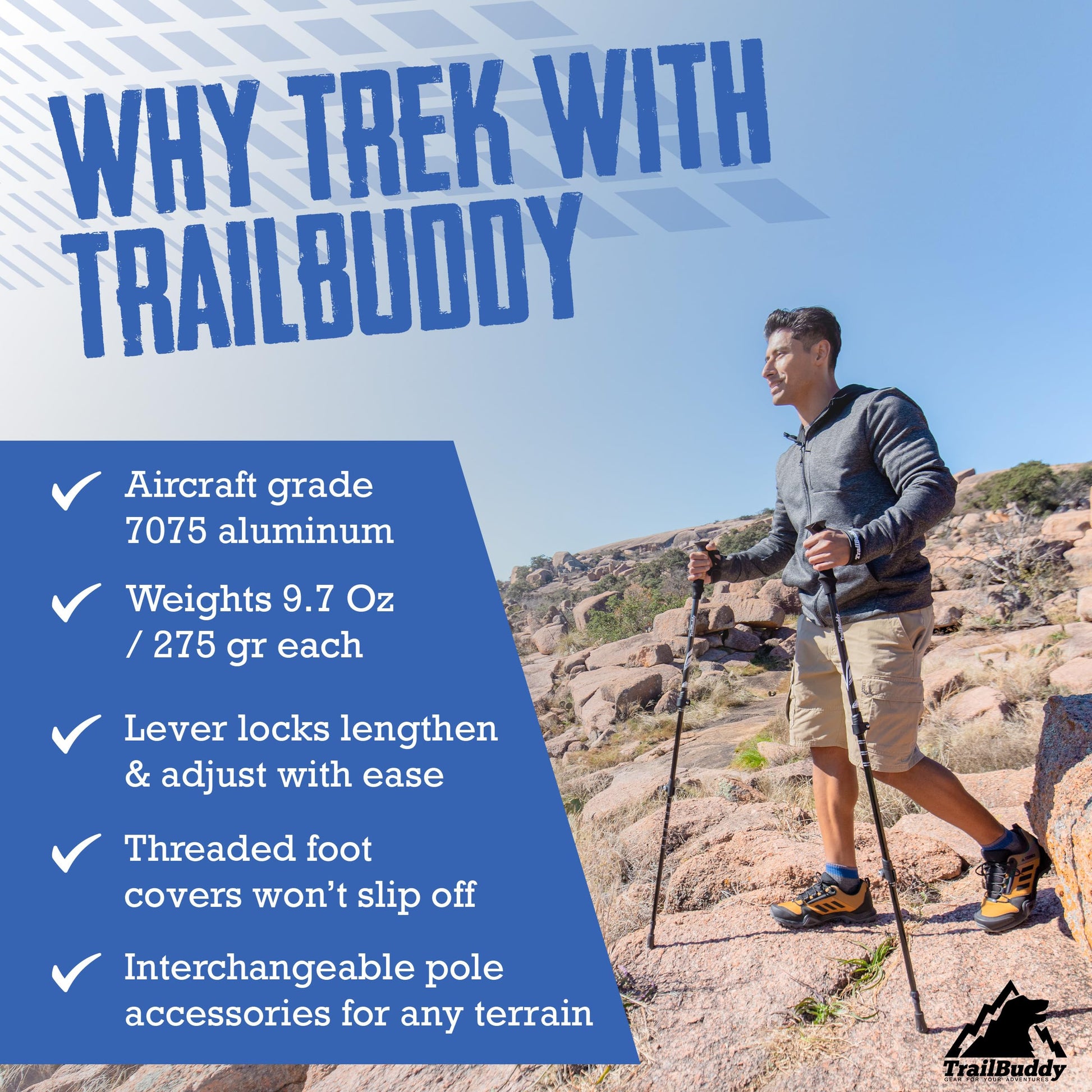 Buy now TrailBuddy Trekking Poles – Lightweight 7075 Aluminum Hiking Poles for Women, Men & Seniors – Collapsible or Foldable Walking Sticks for Travel, Trails & Balance at indiglob india