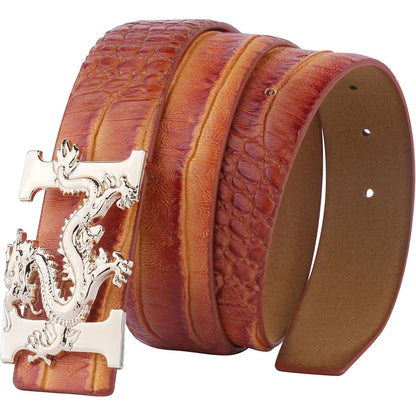 ALAKA Dragon Buckle Alligator Pattern Leather Mens Belt…